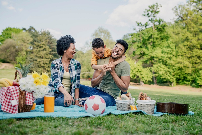 a family having a picnic at a park